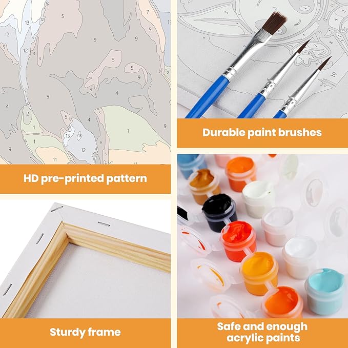 MXJSUA Horse Framed Paint by Numbers for Adults Beginners, Easy Adults' Paint-by-Number Kits on Canvas with Easel, Animal Acrylic Number Painting Crafts Kits Gifts for Home Decor, 8x12inch