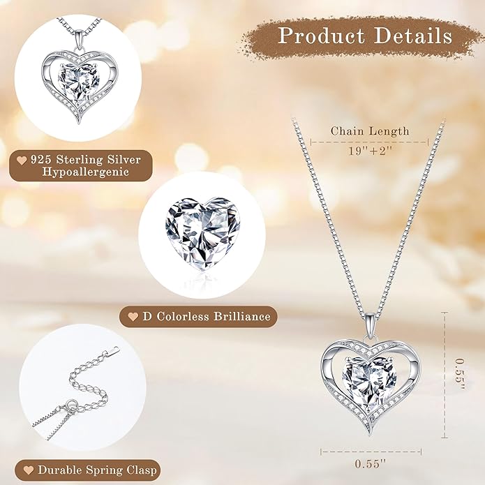 MOOSEA Christmas Gifts for Women Wife, 1-3ct D Color VVS1 925 Sterling Silver Anniversary Birthday Gifts for Women Wife Girlfriend Jewelry Moissanite Necklace