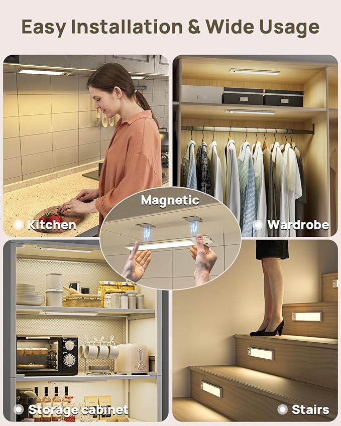 Under Cabinet Lights Wireless,Motion Sensor Light Indoor Closet Lights with Remote Control,3 Color Temps,LED Rechargeable Battery Operated,Under Counter Lights for Kitchen,Wardrobe,Hallway,Stairs