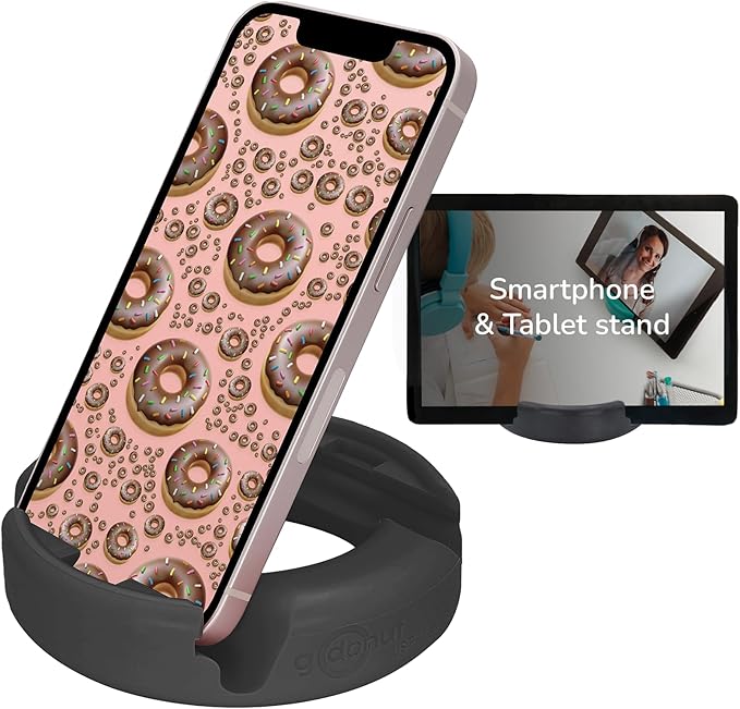 GoDonut – Phone Stand Original – Cell Phone Holder + Tablet Stand Desk Organizer – Compatible with Tablet, iPhone 17 16 15 14 Pro Max, Android & Most Smartphones - Black