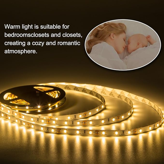 20FT LED Strip Light Warm White 360 LED Beads,12V Soft Dimmable Warm Lights Strip, for Bedrooms, Mirror, Kitchen, Home Decoration, Not Waterproof