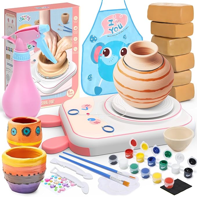 Skirfy Pottery Wheel for Kids Art Crafts Kits for Kids Ages 6-8 9-12 Clay Sculpting Tools & Painting Kit,Birthday Thanksgiving Christmas Gift Girls Toys 8-10,DIY Kits Clay Maker for Beginners