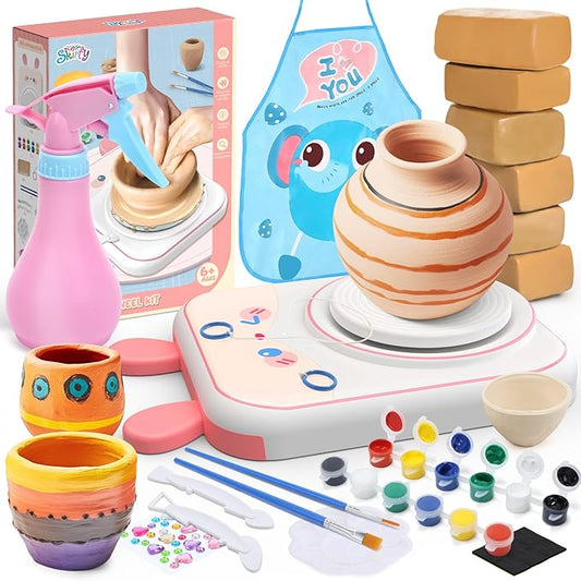 Skirfy Pottery Wheel for Kids Art Crafts Kits for Kids Ages 6-8 9-12 Clay Sculpting Tools & Painting Kit,Birthday Thanksgiving Christmas Gift Girls Toys 8-10,DIY Kits Clay Maker for Beginners