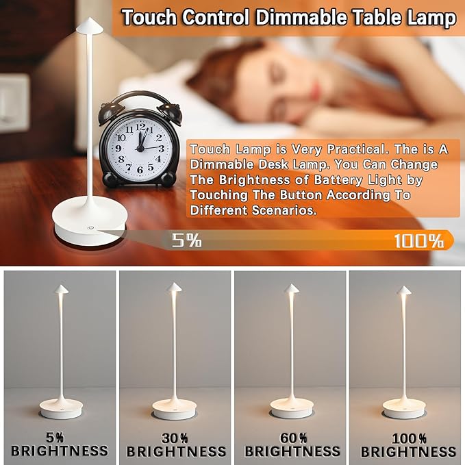 Cordless Table Lamp Rechargeable LED Table Lamps Battery Operated 4000mAh Touch Dimmable Wireless Lamp Waterproof Portable Outdoor Table Light for Restaurants and Dining Home Indoor/Outdoor Use