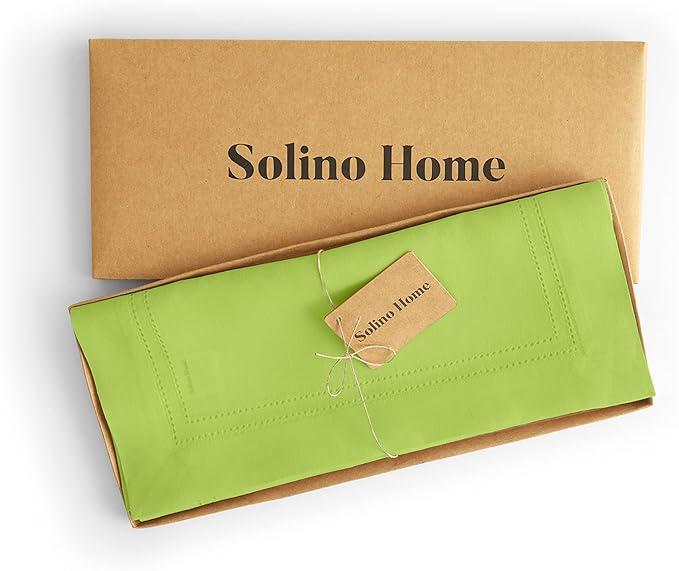 Solino Home Linen Lime Green Table Runner 120 Inches Long - 100% Pure Linen 14 x 120 Inch Table Runner for Spring, St Patricks Day - Double Hemstitch