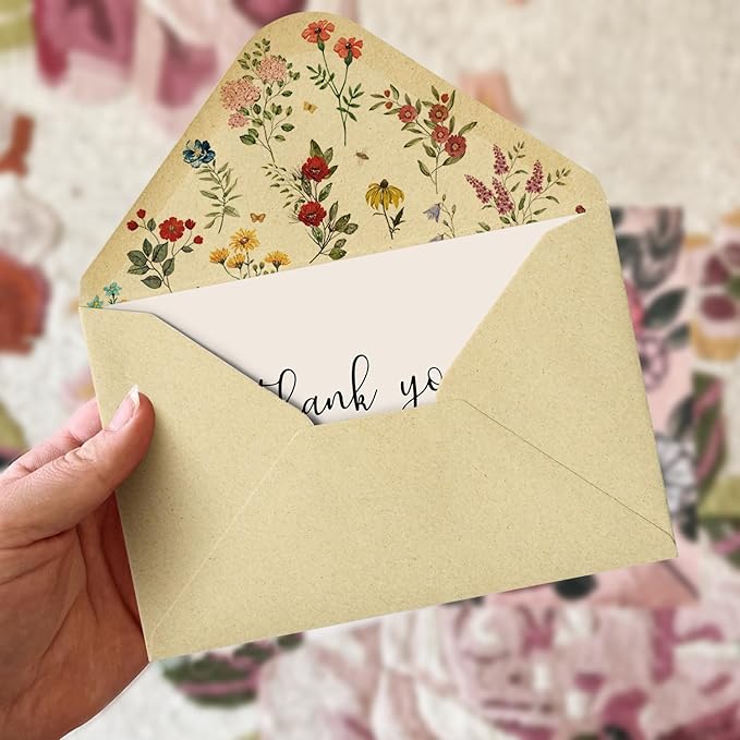Artoid Mode 12 Pack Wildflower Thank You Cards Vintage Flower Greeting Cards Gift With Envelope Sticker Blank Note Cards for Birthday Wedding Baby Shower Bridal Shower, 4 x 6 Inch