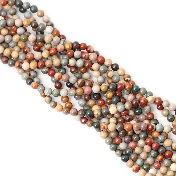 60PCS 6mm Natural USA Picture Stone Gemstone Round Loose Beads for Jewelry Making DIY Findings 1 Strand 15"