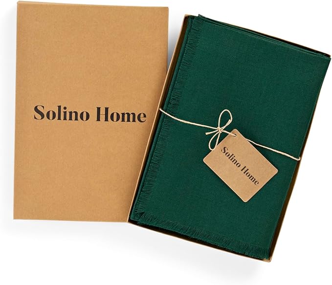 Solino Home Evergreen Linen Napkins Set of 4-100% Pure Linen Fringe Dinner Napkins 20 x 20 Inch for Winter, St Patricks Day - Handcrafted and Machine Washable