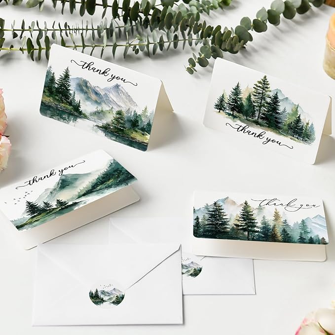 Artoid Mode 36 Pack Bird Tree Mountain Forest Thank You Cards Gift With Envelope Sticker Blank Note Greeting Cards, 4 x 6 Inch