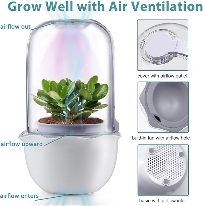 Venus Fly Trap Terrarium Pot with Timer Grow Light&Fan,Plant Terrarium kit for Moss&Cactus,Smart Planter for Carnivorous Plants&Butterwort,Valentine Birthday Gifts for Women Garden Lover(no Plant)