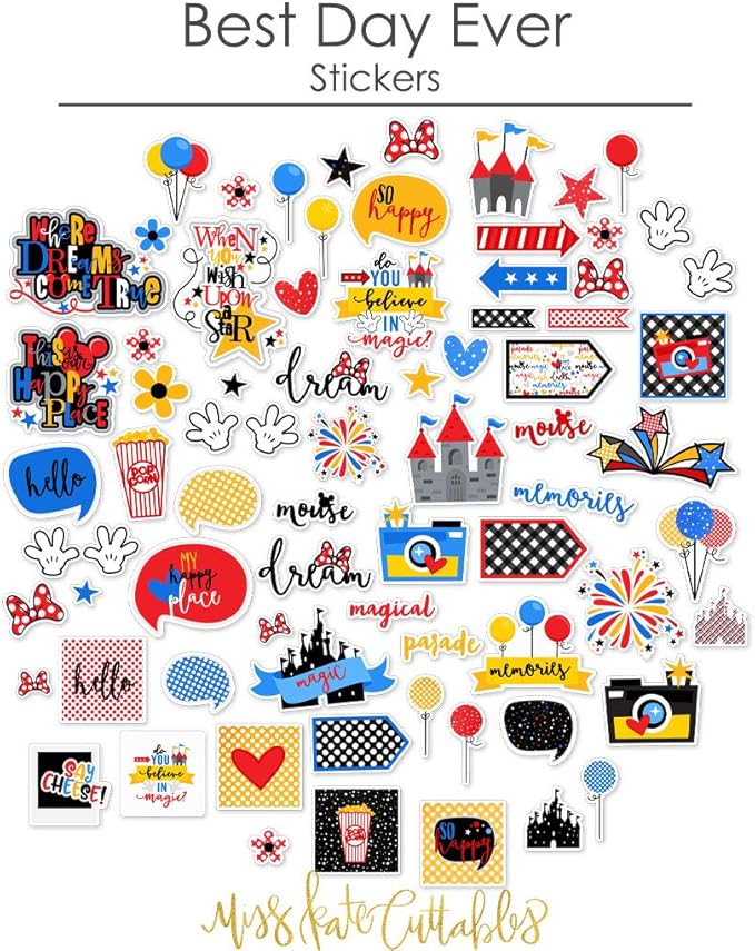 Miss Kate Cuttables Paper & Sticker Kit - Best Day Ever for Disney - 17 Double-Sided 12x12 Papers with 33 Designs & 1 8X12 Sticker Sheet - Scrapbooking Card Making Crafting