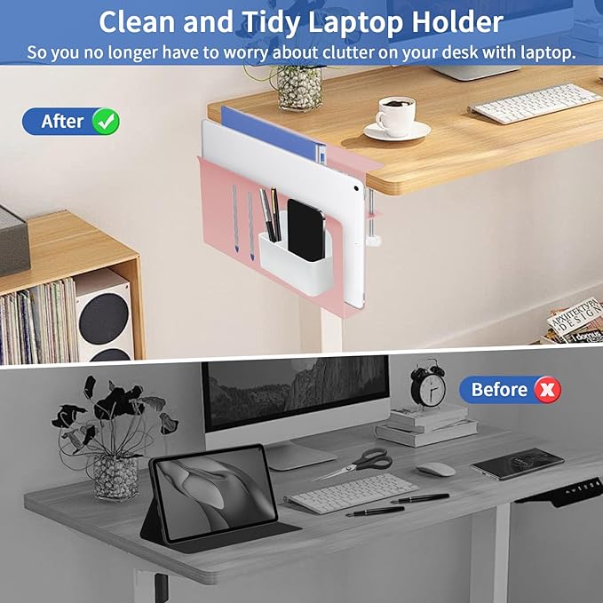LUKETURE Desk Side Storage, Steel Side Desk Organizer, No Drill Workspace Organizers, Clamp on Computer Desk Accessories, with Magnetic Pen Holder, Fits Flat Edge Tables 0.3" to 2.8"