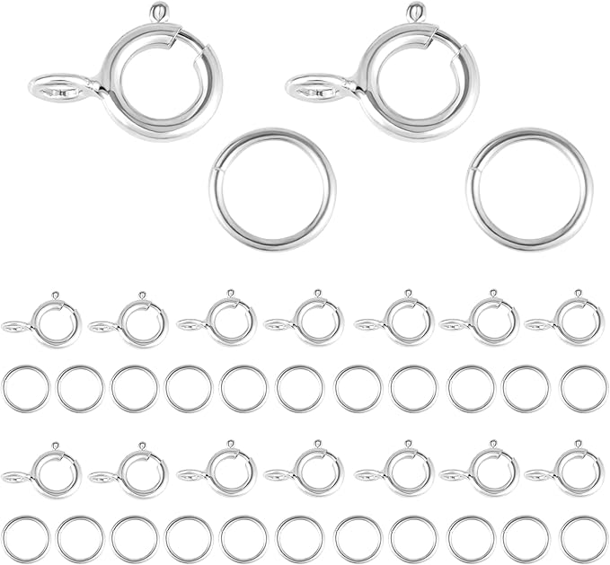 40 PCS Necklace Bracelet Clasps and Closures with Open Jump Rings Set 5mm Spring Ring Jewelry Connectors for Jewelry Making (6mm Clasps Silver)