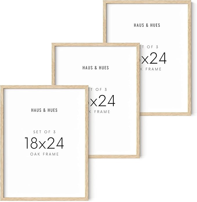 HAUS AND HUES Beige Oak Wood 18x24 Picture Frame - Modern Wood Wall Art Display - Lightweight 18x24 Frame for Art Prints, Photos, Posters - Ready-to-Hang Vertically & Horizontally (Set of 3)