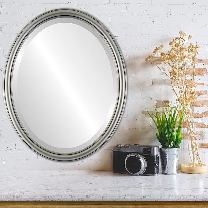 OVALCREST Oval Beveled Wall Mirror for Home Decor - Saratoga Style - Silver Leaf with Black Antique - 20x26 Outside Dimensions