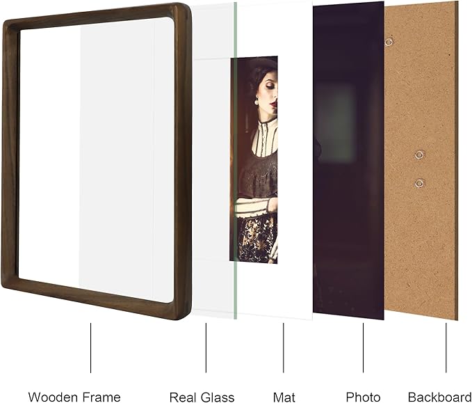 8x10 Picture Frame Natural Walnut Wood with Mat for 5x7, Original Natural Solid Wood 8 by 10 Photo Frames with Tempered Glass Cover for Wall and Tabletop Display