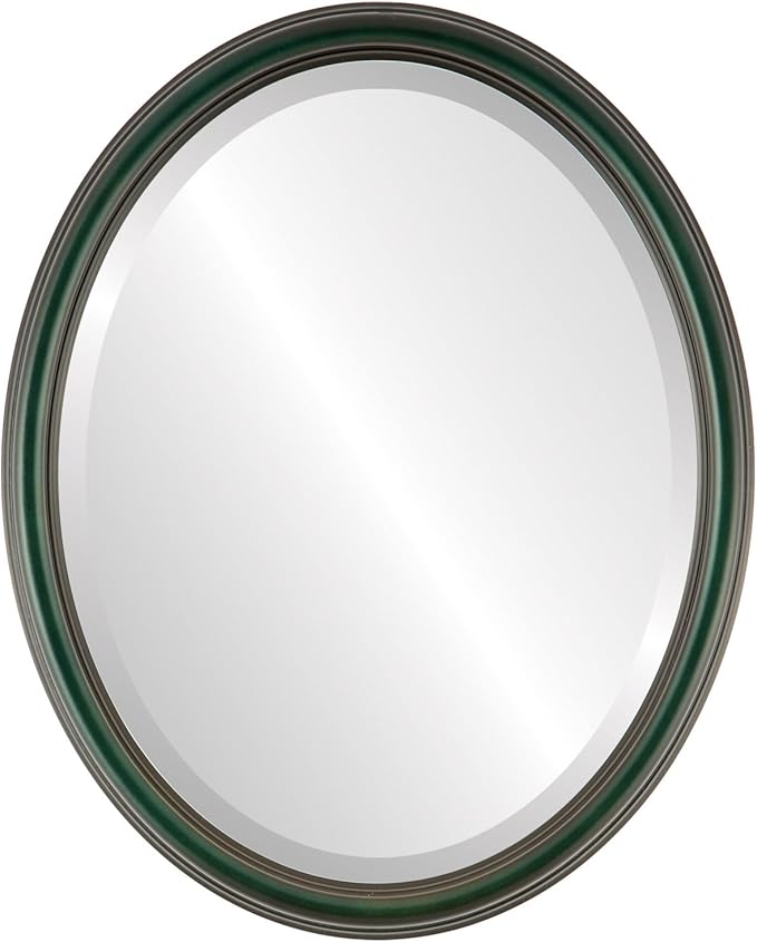 OVALCREST Oval Beveled Wall Mirror for Home Decor - Saratoga Style - Hunter Green - 22x26 Outside Dimensions