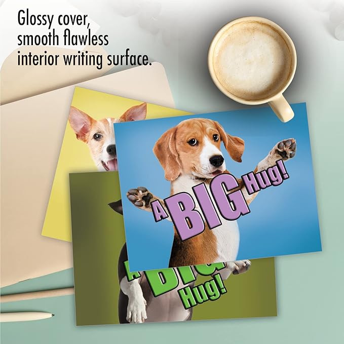 The Best Card Company - 10 Blank Dog Greeting Cards All Occasions for Men and Women (4 x 5.12 Inch) - Dog A Big Hug M6615OCB