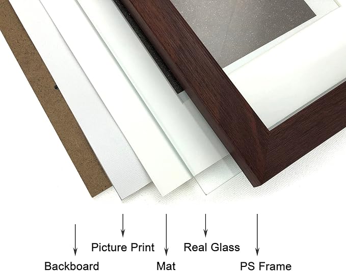 8x8 Picture Frame Set of 3 with Real Glass for Pictures 5x5 with Mat or 8x8 Without Mat, Wall Mounting or Tabletop display Photo Frames in Walnut
