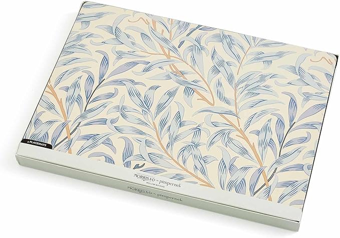Pimpernel Morris & Co Willow Bough Blue Placemats, Set of 4 - Soft Blue Botanical Mats with Cork Backing for Dining Table Decor & Modern Tableware Accent for Everyday Meals at Home & Restaurants Use