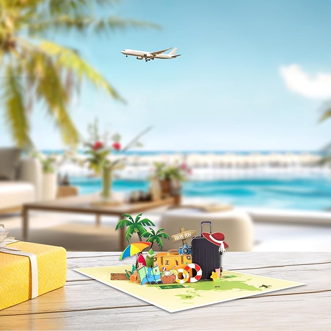 GREETING ART Travel Pop Up Card, Beach Birthday Card, Happy Retirement Card, Travel Themed Greeting Cards for Anniversary, Thank You, Thinking of You, Graduation, Valentine's Day