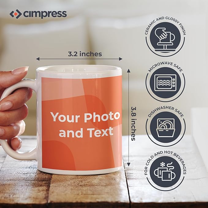 Personalized Mug, Custom Ceramic Mug with Photo and Text, 11oz, Pack of 100, Glossy Coffee Cup, Perfect for Christmas, Secret Santa or as Holiday Gift for Family or Friends, White/White