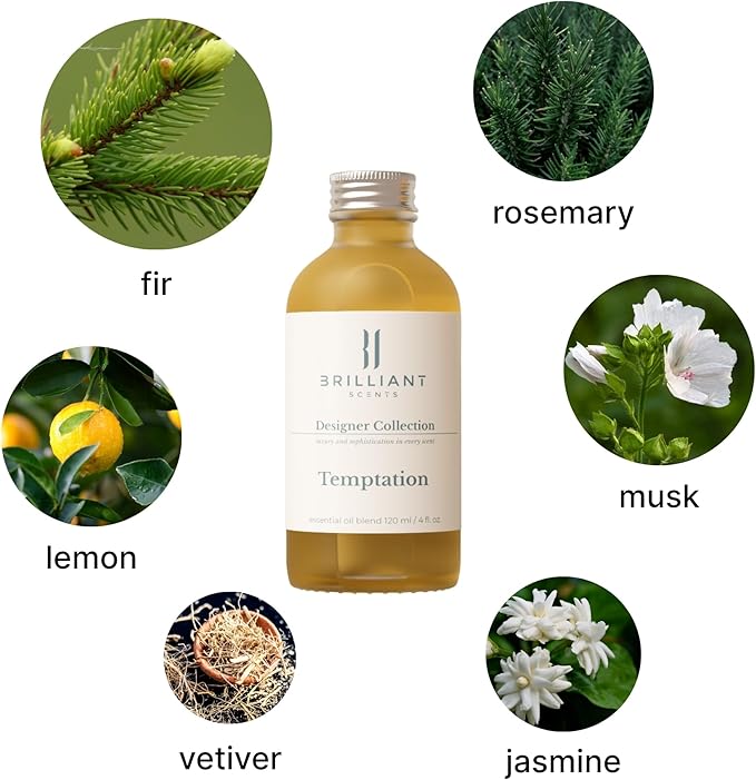 Brilliant Scents Temptation Fragrance Oil 200ml - Premium Diffuser Oil for Home, Office, Hotels - Long Lasting, Plant-Based, Meets IFRA Standards, USA-Made - Citrus, Fir, Musk