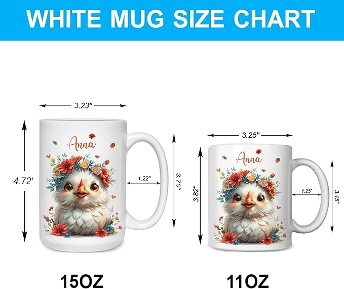 Hyturtle Personalized Cute Chicken Coffee Mug - Custom Ceramic Cup - Just A Girl & Animal Lover's Chicken Delight - 15oz