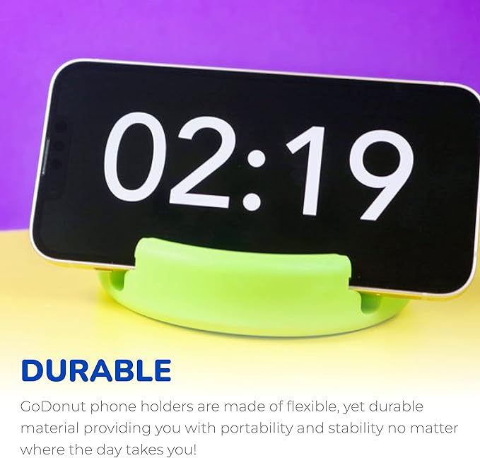 GoDonut – Phone Stand Original – Cell Phone Holder + Tablet Stand Desk Organizer – Compatible with Tablet, iPhone 17 16 15 14 Pro Max, Android & Most Smartphones - Lime Green