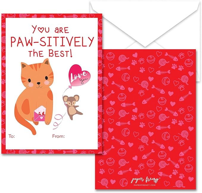 Paper Frenzy Cat Kitten Themed Valentines - 25 pack WITH ENVELOPES