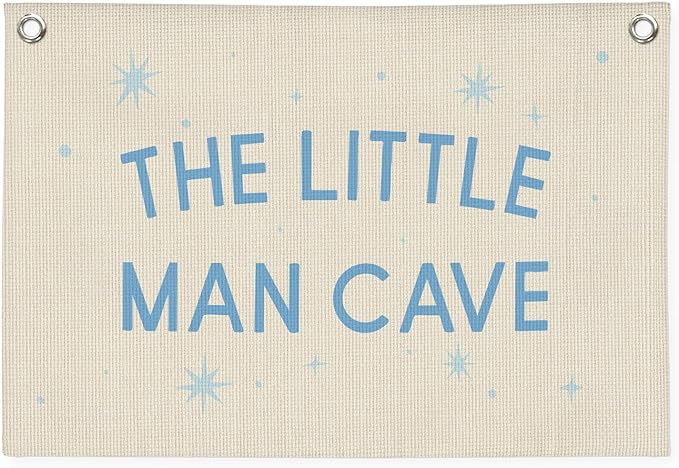 Little Man Cave Boys Room Decor Wall Art,Blue Nursery Wall Decor Hanging Banner Print for Kids Boys Toddler Nursery Room Bedroom Playroom, 30x20 Inch