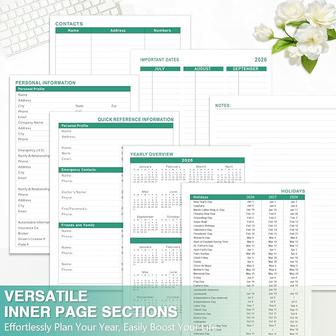 GuassLee Large Planner 2026, Weekly and Monthly Planner from January 2026-December 2026, 8.8"x11.4" Aesthetic Agenda Book with Back Pocket, Stickers, Coated Tabs, A4 Size