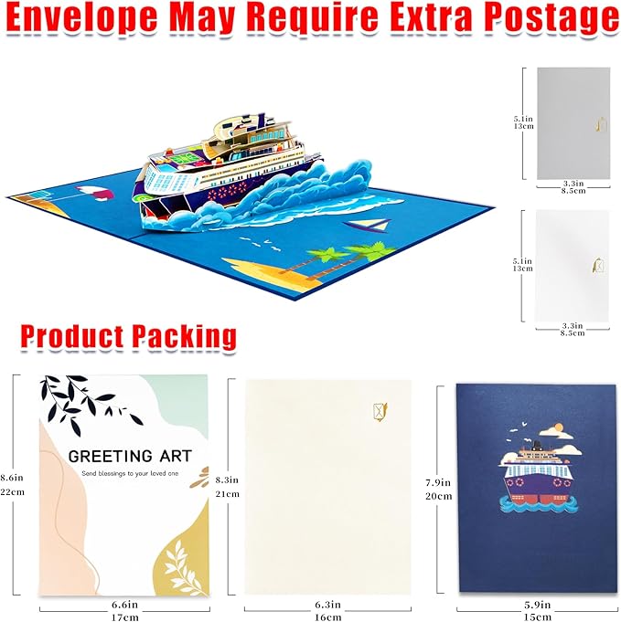 GREETING ART Cruise Ship Pop Up Card, Cruise Birthday Card,Travel, Ocean, 3D Greeting Cards for Fathers Day, Retirement, Graduation, Anniversary