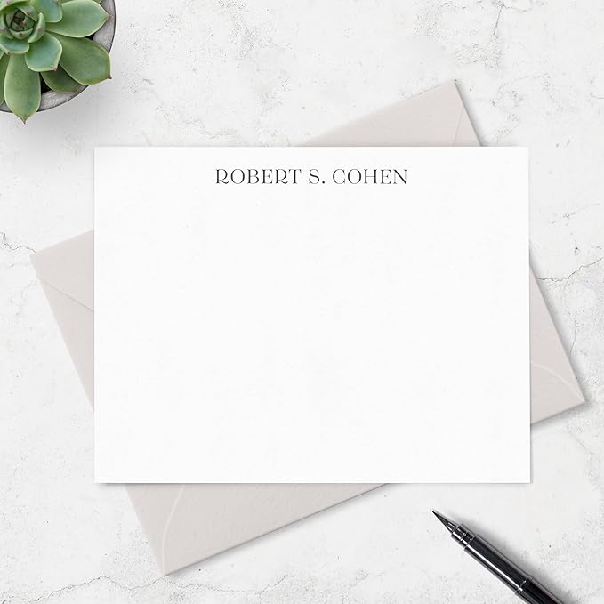 Personalized Stationery Note Cards with Envelopes for Men, Professional Classic Simple Design Mens Handmade Stationary Thank You Notecards, Choose Your Colors and Set Size (Font Style #5)