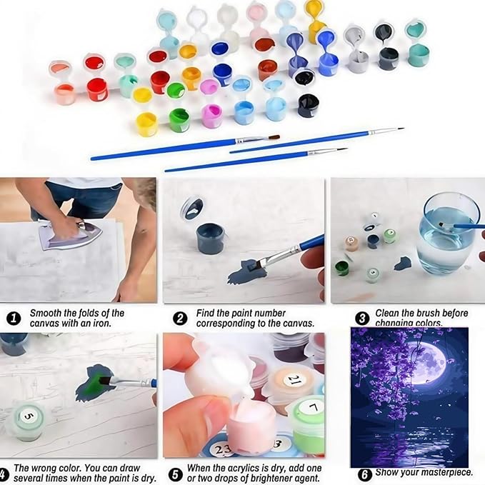 CSZPPQAF Flower Paint by Numbers Kit for Adults Beginner, Moon Adult Paint by Number Kits on Canvas, DIY Acrylic Oil Painting Kit Color by Numbers for Home Wall Decor 16X20inch