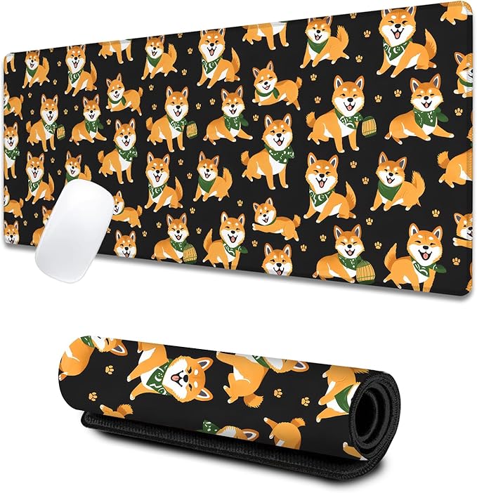 Shiba Inu Large Gaming Desk Mat,Rubber Non-Slip Cute Playful Puppy Dog Mouse Pad,31.5x11.8x0.12in Extended Pet Mousepad,Game Lover Mice Pads Gifts,Office Home Deskmat Decor
