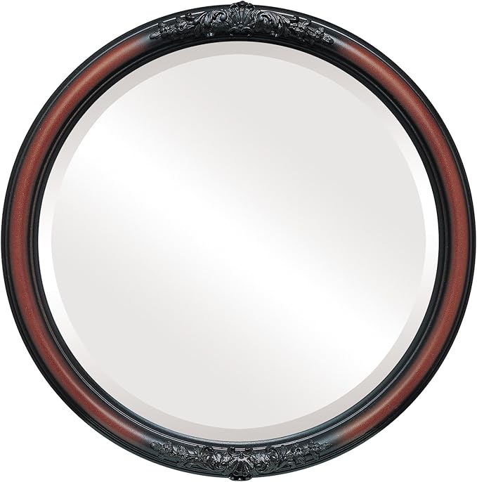 OVALCREST Round Beveled Wall Mirror for Home Decor - Contessa Style - Rosewood - 16x16 Outside Dimensions