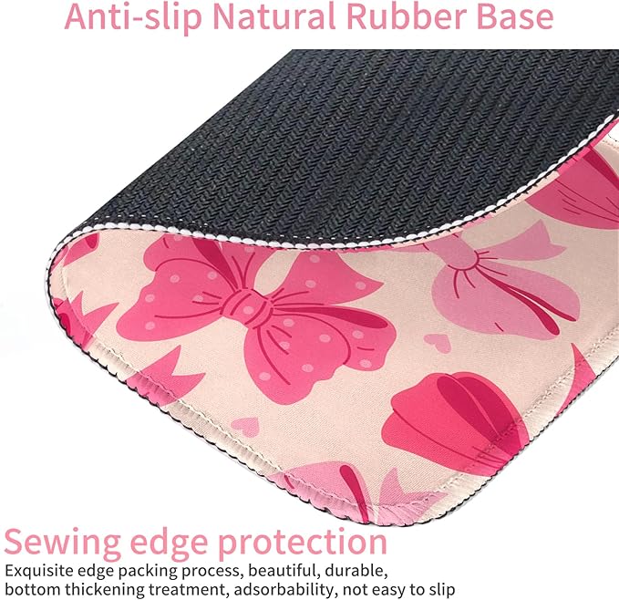 Seorsok Square Aesthetic Oversized Bows Mouse Mat, Premium Textured Mouse Pads for Office Laptop,Washable Square Mousepads with Extended Stitched Edges Non Slip Rubber Base,Rose Red Bows