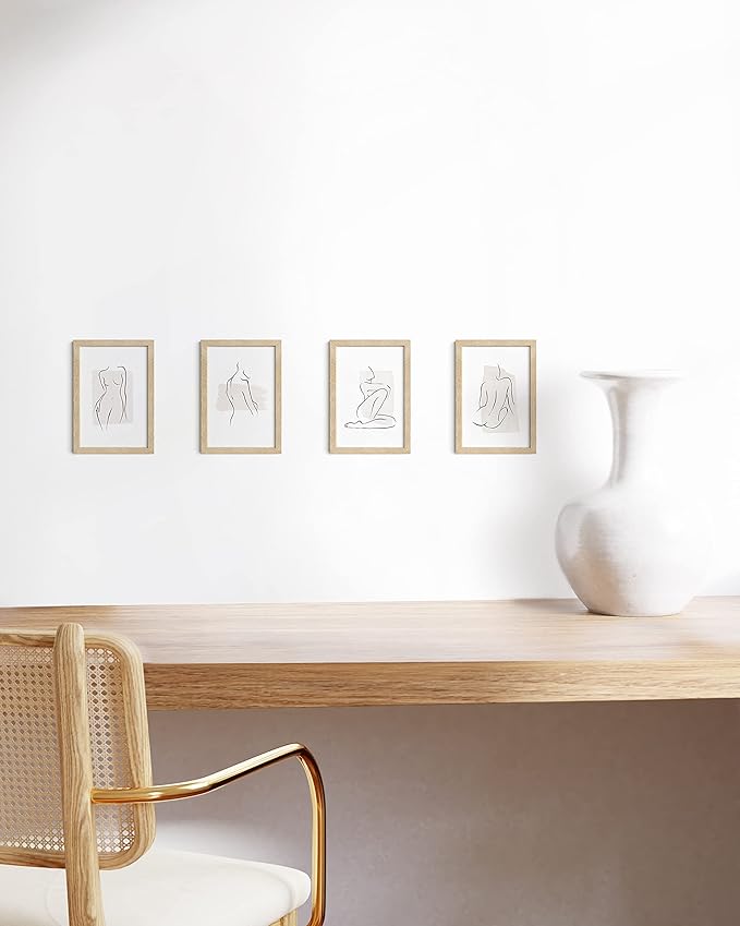 HAUS AND HUES Beige Oak Wood 4x6 Picture Frame - Modern Wood Wall Art Display - Lightweight 4x6 Frame for Art Prints, Photos, Posters - Ready-to-Hang Vertically & Horizontally (Set of 4)