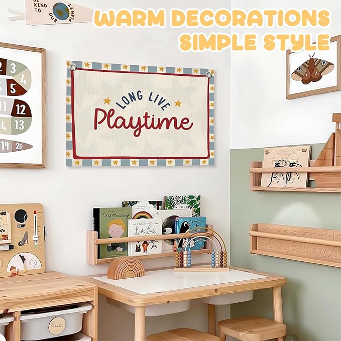 Playroom Decor, Long Live Playtime Linen Canvas Banner,Kids Room Nursery with Star Pattern Wall Hanging Banner Flag Inspirational Decor for Toddler Boys Toy Room Bedroom,30x20 Inch