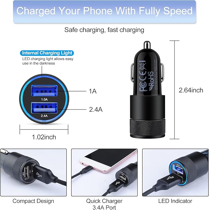 Car Charger Adapter+Quick Charge 3.0 Wall Charger Block Plug+6ft USB Type C Fast Charging Cable for Samsung Galaxy S25 S24 S23 S22 S21 S20 FE/Ultra/Plus 5G Note 20/10 Z Fold7/Flip7 A17 A35 A16 A15 A54
