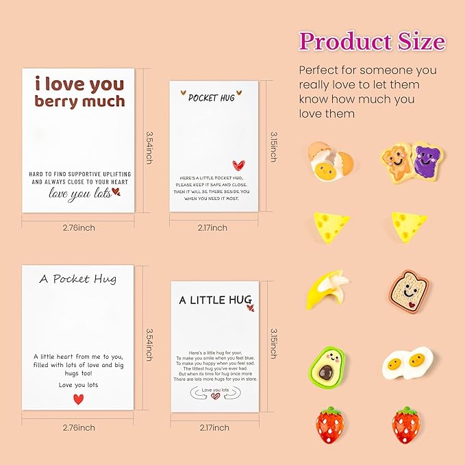 10 Sets Pocket Hug Card – DIY Mini Cute Size Food Themed, Motivation Gift for Encouragement Friendship & Emotional Support – Inspirational Keepsake for Friends Family Kids & Loved Ones