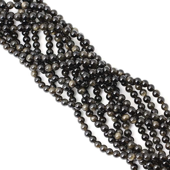 60PCS 6mm Natural Golden Obsidian Gemstone Round Loose Beads Crystal Energy Stone Healing Power for Jewelry Making 1 Strand 15"