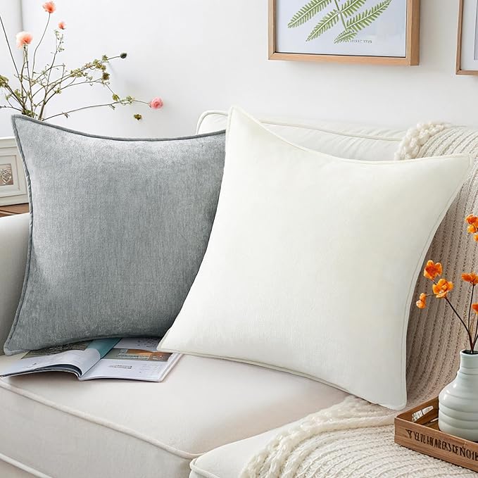 decorUhome Spring Couch Throw Pillow Covers 12x20 Set of 2, Decorative Soft Velvet Neutral Chenille Lumbar Pillow Covers with Elegant Design for Sofa Bed Living Room Home Decor, Ultimate Gray