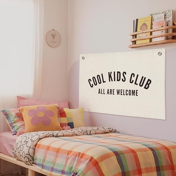Cool Kids Club Room Decor - Long Live Boyhood Linen Banner Tapestry Wall Hanging Canvas Flag for Toddler Boy Nursery
