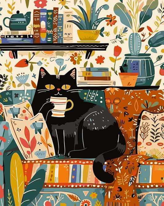 CSZPPQAF Black Cat Paint by Numbers Kit for Adults Beginner, Animals Paint by Number Kits on Canvas, DIY Easy Acrylic Watercolor Oil Painting by Numbers for Home Wall Decor 16X20inch