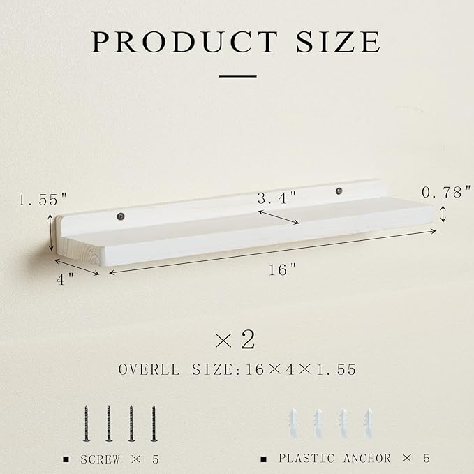 Freezing point Floating Shelves for Wall Set of 2 Natural Wood 16Inch Wall Shelf Decor Plant Display Collectibles Mounted Kitchen Bathroom Bedroom Corner Decorative Storage Stand White
