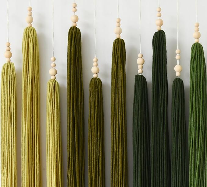 IOWER Large Yarn Fiber Wall Art Macrame Wall Hanging Handmade Craftsmanship Geometric Aesthetic Beaded Tassel Chic Home Decor for Bedroom Living Room 39" W x 45" L