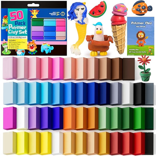 CiaraQ Polymer Clay Kit, 48 Colors Modeling Clay for Kids, Small Blocks Oven Bake Clay, DIY Mold Starter Kits, Gifts for Children&Adult and Artist.