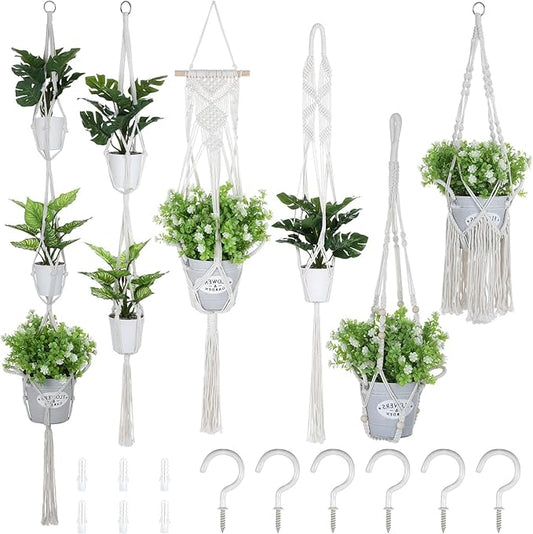 6 Pack Macrame Plant Hangers Indoor, Hanging Plant Holders with 6 Hooks Hanging Planters Set Boho Hangings Planter Basket Wall Plants Hanger for Indoor Outdoor Boho Home Decor